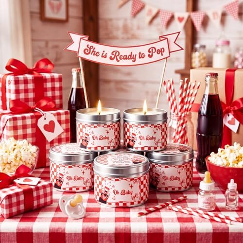 24 Pcs She's Ready to Pop Baby Shower Party Favors Candles Lavender Scented Red Coquette Retro Soda Baby Shower Decorations for Guests Rustic Tealights Candle Gender Reveal Return Gifts 1.2 oz - Image 5