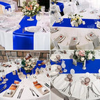 Queekay 24 Pcs 84'' Round Plastic Tablecloth 12 x 108'' Satin Table Runners Set White Plastic Table Covers Round Waterproof Cloths for Wedding Party Decor Baby Shower Birthday(Royal Blue) - Image 5