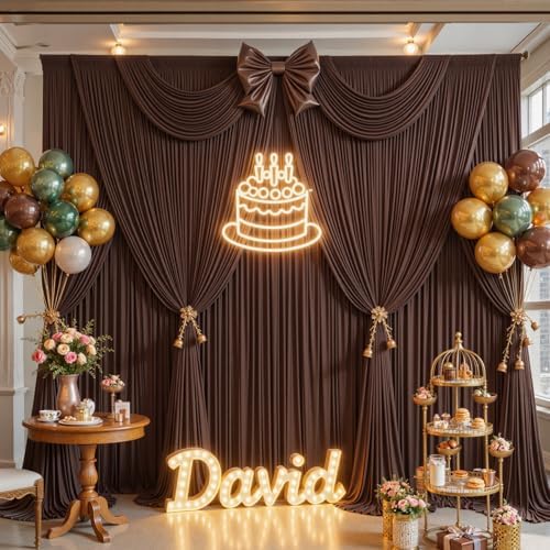 50x10ft Brown Backdrop Curtain for Parties Wrinkle Free Fabric Backdrop Curtain Wedding Photo Backdrop Drapes for Birthday Party Baby Shower Bridal Shower Photography Brown Back Drop 10 Panels 5x10FT - Image 3