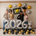 65 PCS Congrats Grad Balloons Kit, Class of 2026 Graduation Party Decorations Black Gold Silver Foil Balloons with Congrats Mylar Balloons Celebration Supplies for High School College Graduation - Image 5