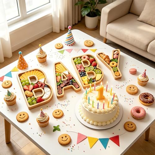 4PCS Baby Charcuterie Board Letters-(with 14 Balloons) Fillable Letter Food Serving Tray for Party Desserts Container Fruit Platter,Reusable for Baby Shower Gender Reveal Birthday Party Décor - Image 7