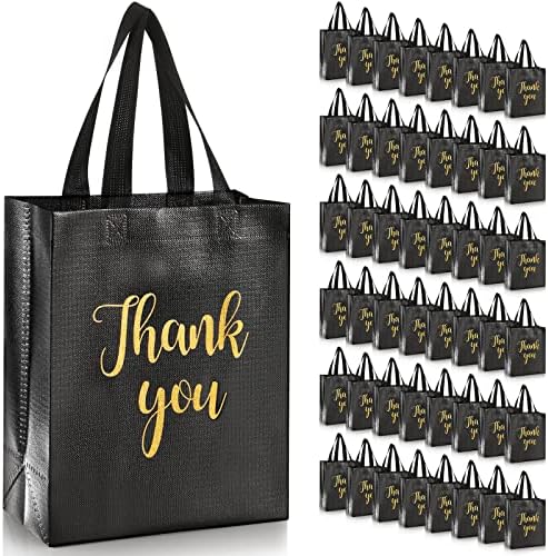 Fumete 50 Pcs Black Glossy Thank You Gift Bag with Handles by Fumete