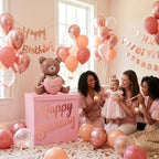 28in Extra Large Birthday Gift Box with Big Bear Foil Balloon and 12in Rose Gold Balloon Set Jumbo Giant Gift Box Decoration Kit with Happy Birthday Stickers - Image 5