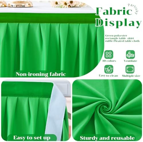 Partisky Green Polyester Table Skirt for Rectangle Tables 14ft, Wrinkle Resistant Pleated Ruffle Table Cloth for Banquet Wedding Trade Baby Shower Display Gift Dining Table - Image 5