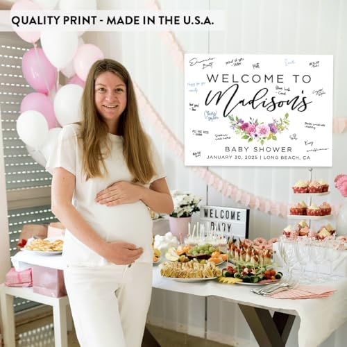Andaz Press Personalized Large Canvas Baby Shower Welcome Sign, 16 x 20 Inches, Fuchsia Purple Florals, Guestbook Alternative, Custom Baby Shower Sign, for Floral Baby Shower, Baby Sprinkle Theme - Image 5