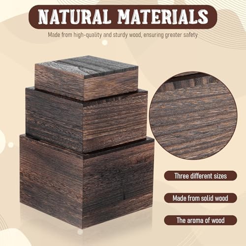 6 Pcs Vintage Brown Square Wooden Cake Stands, Rustic Wood Cake and Cupcake Stands, Table Wooden Stackable Display Stand Box for Catering Dessert Collectibles Jewelry Figures Show - Image 3
