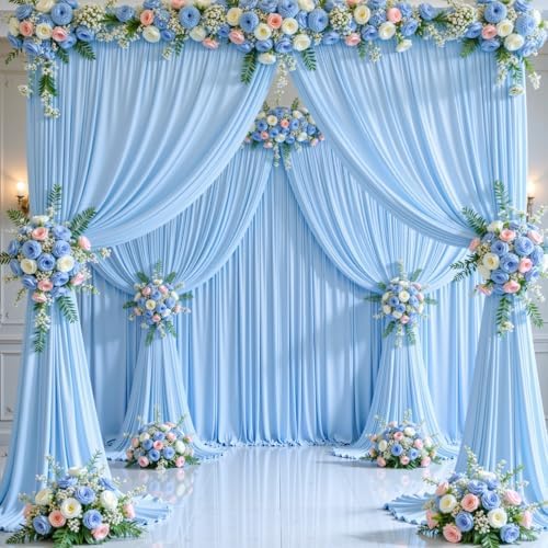 20ft x 10ft Wrinkle Free Baby Blue Wedding Backdrop Curtains for Party Bridal Shower Reception Decorations Baby Blue Fabric Curtain Backdrops Drapes for Photography Baby Shower Birthday Background - Image 3