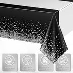 12Pcs Black Silver Tablecloth Party Decorations,Plastic Black Table Cloth Printed Silver Table Runner Disposable Rectangle Table Cover for Birthday Anniversary Wedding Graduation Party,54 x108 Inch - Image 3