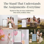 Black Wedding Sign Holder Stand - Elegant Metal Welcome Sign Stand for Wedding, Baby Shower, Bridal Party - 2 Sign Straps, 7 Ribbons for Hanging - Sturdy Display Easel for Seating Chart & Fabric Signs - Image 5