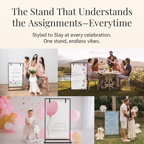 Black Wedding Sign Holder Stand - Elegant Metal Welcome Sign Stand for Wedding, Baby Shower, Bridal Party - 2 Sign Straps, 7 Ribbons for Hanging - Sturdy Display Easel for Seating Chart & Fabric Signs - Image 5