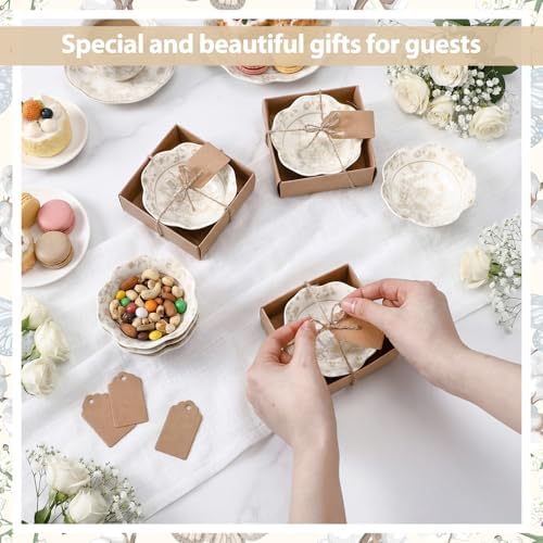 24 Pcs Wedding Favors for Guests Small Ceramic Bowls, Flower, Beige - Image 3