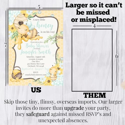 Custom Baby Shower Invites Little Honey Bee Invitation for Boys, Pack of 20 5x7 Personalized Honey Pot Invites with Envelopes - Unique Honey Baby Shower Cards by AmandaCreation - Image 7