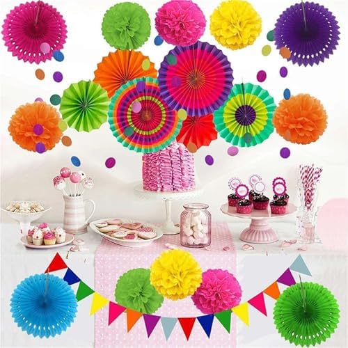 Hanging Paper Fans 2set Paper Fan Flower Bunting Flag Hanging Decor for Baby Shower Birthday Wedding Christmas Party Decoration for Weddings Birthdays(Yellow) - Image 4