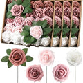 100 Pcs Artificial Rose Flowers, Shades of Dusty Pink by Luinabio