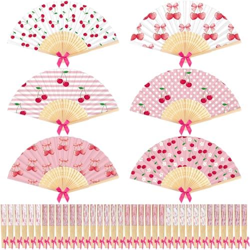 Roowest 36 Pcs Cherry Folding Hand Fans Bulk, Coquette Party Favors by Roowest
