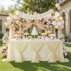 Besutolife Champagne Tulle Tablecloth for Rectangle Tables 8ft 3 Sides for Wedding Birthday Party Bridal Shower White Tutu Ruffle Table Cloth Banquet Dinner Table Decorations - Image 2
