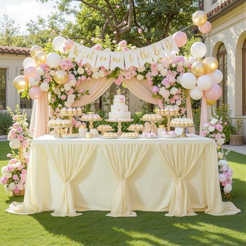 Besutolife Champagne Tulle Tablecloth for Rectangle Tables 8ft 3 Sides for Wedding Birthday Party Bridal Shower White Tutu Ruffle Table Cloth Banquet Dinner Table Decorations - Image 2