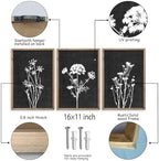 Flower Plant Wall Art Decor 16"x11" Set of 3 Black And White Wood Black - Image 2