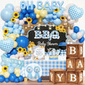 Baby Q Baby Shower Decorations for Boys, 128 PCs - BBQ Baby Shower Party Supplies with Blue Babyq Backdrop, Balloon Garland, Gingham Tablecloth, Cake Topper by Fiesec