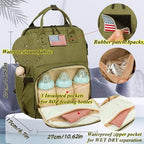 Diaper Bag Backpack for Dad and Mom with USB Charging Port Stroller Straps and Insulated Pocket,army military Travel Nappy Backpack for Daddy/Mommy (Green) - Image 6