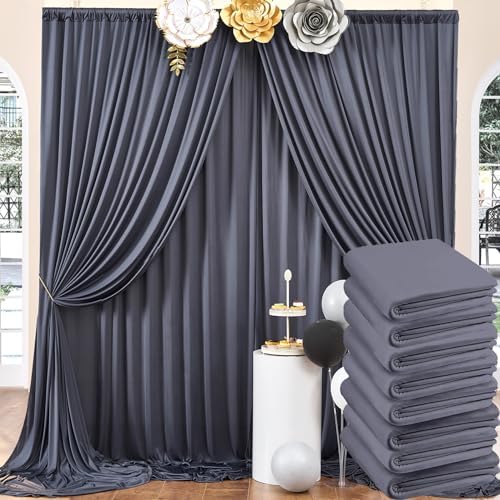 40ftx10ft Wrinkle Free Charcoal Backdrop Curtains for Parties, 8 Panels 5x10ft Silky Polyester Photo Backdrop Drapes for Wedding Birthday Photography Background Backdrop Stand by ENJOYYOURPARTY