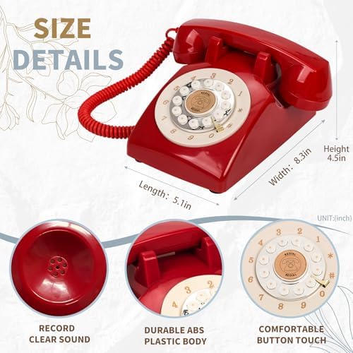 Audio Guest Book Wedding Phone,32GB Memory Customized Audio Messages, Volume Adjustable, with Message Replay Feature, Suitable for All Kinds of Party (Art Deco, Fresh-Red) - Image 3