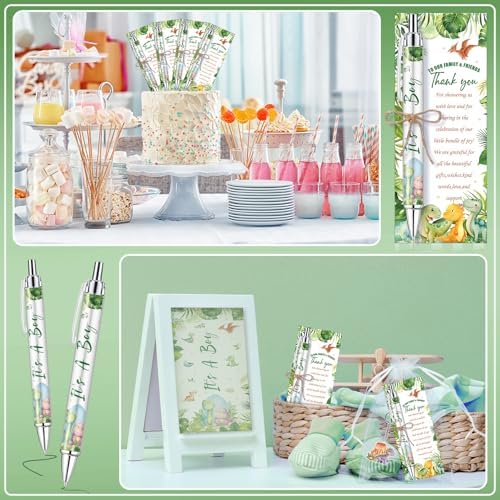 145 Pieces Dinosaur Baby Shower Favors for Guest It's a Boy Ballpoint Pens and Keychains Gifts for Boys Bulk Retractable Baby Shower Pens Gender Reveal Thank You Cards Souvenir Party Favors - Image 6