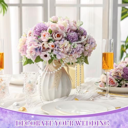 Tigeen 12 Bundles Peonies Artificial Flowers Faux Roses, Purple,Pink - Image 3
