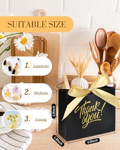 EQOREIIN 100 Pack Small Thank You Gift Bags with Ribbon, 4.5x1.8x3.9 Inches - Image 2