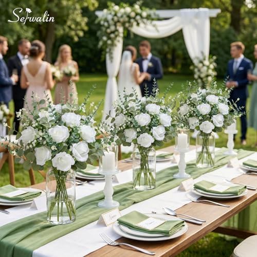 Serwalin 240 Pcs Mixed Eucalyptus Greenery Stems, White Roses, Babys Breath - Image 4