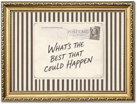 What's The Best That Could Happen Wall Art Vintage Inspirational Sign Wall Decor Trendy Striped Quote Postcard Poster Canvas Painting Print for Living Room Bedroom 24x16 inch Gold Framed by Unknown