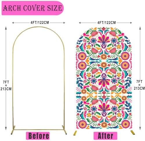 Sensfun Mexican Fiesta Arch Backdrop Cover Cinco De Mayo Wedding Baby Shower Decorations,2-Sided Colorful Mexican Otomi Flowers Backdrop Arch Covers for Mexico Talavera Birthday Party Decor 4x7ft - Image 6