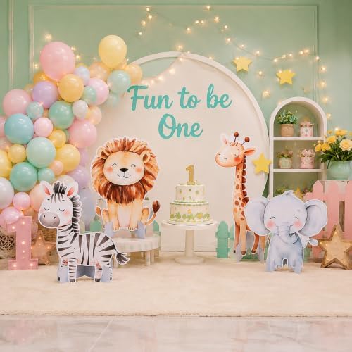 Gemscream 4 Pcs Fun to Be One Birthday Decor Lion Giraffe Zebra Cutouts - Image 6