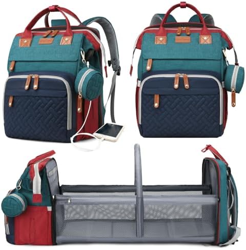Astro alan Baby Diaper Bag with Changing Station, Waterproof Diaper Bag Backpack for Moms Dads with USB Charging Port, Baby Shower Gifts, Large Capacity diaper backpack,Red-Green-Blue by Astroalan