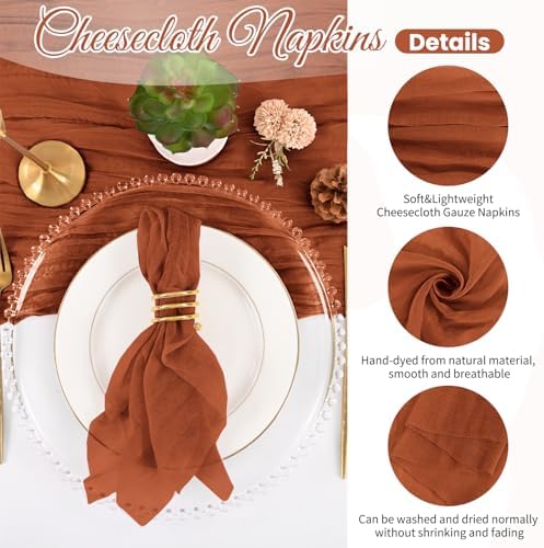 50 Pack Terracotta Fall Napkins 20x20Inch Cheesecloth Napkins - Image 3