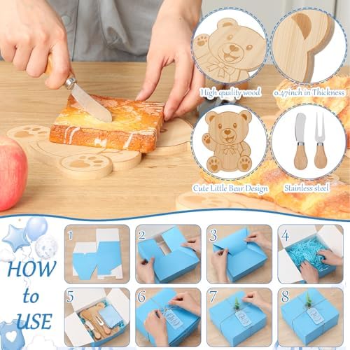 50 Pcs Baby Shower Game Prize, 6 Bear Cheese Board Gift Set, Blue - Image 3