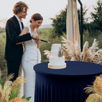 Fitted Navy Spandex Table Skirts for Wedding Party,60 Inch Round,6 Pack - Image 6