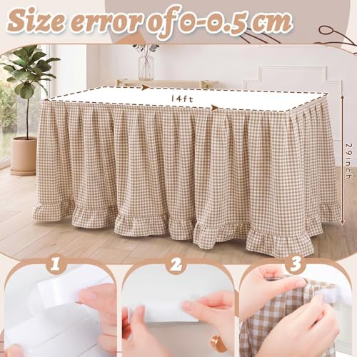 Flutesan 14 ft Brown Gingham Table Skirt for Rectangle Tables - Image 2