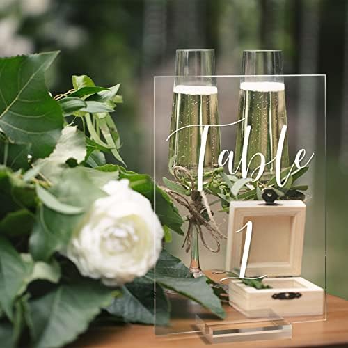 UNIQOOO Acrylic Wedding Table Number 1-30 with Stands | 4x6 inch Printed Calligraphy, Sign and Holder | Perfect for Wedding, Reception, Centerpiece Decoration, Event, Party - Image 5