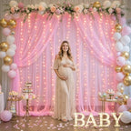 10ft×15ft Pink Tulle Backdrop Curtains with Lights String for Parites Pink Sheer Backdrop Curtains for Baby Shower Girls Birthday Party Wedding Bridal Shower Photo Shoot Background 2 Panels 5×15ft - Image 5