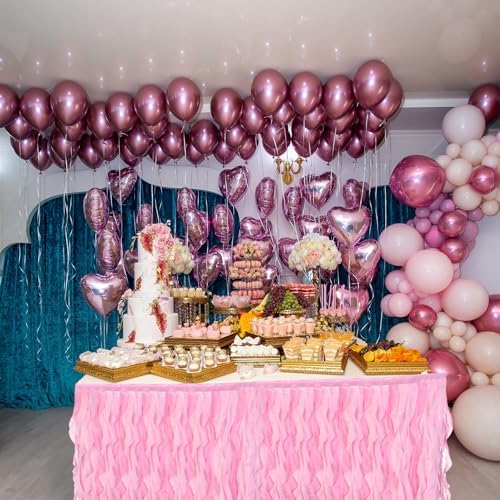 MECCANIXITY 14ft Pink Tutu Table Skirt, Tulle Curly Willow Table Skirt for Rectangle Tables, Ruffle Table Skirt for Birthday Wedding Gender Reveal Party - Image 5