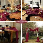10FT 12 Pcs Burgundy Cheesecloth Table Runner Gauze Fabric Boho Cheese Cloth Table Runner Rustic Semi Sheer Runner for Wedding Holiday Bridal Shower Birthday Party Table Decor (35 x 120 Inches Long) - Image 6