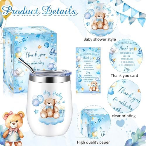 Hoolerry 6 Set Baby Shower Cups, 12oz Stainless Steel Tumbler, Blue Bear - Image 3