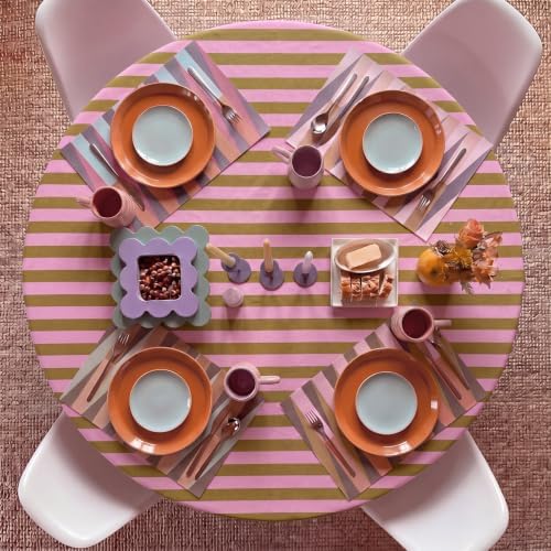 Tudomro Striped Tablecloth, Round, Olive, Dusty Rose, 60'' X 60'' - Image 6