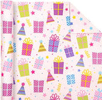 WRAPAHOLIC 30 Inch Jumbo Reversible Birthday Wrapping Paper - 30 Inch x 100 Feet Jumbo Roll - Pink Girls Happy Birthday Wrapping Paper for Kids Girls Gift Wrap, Baby Shower - Image 3