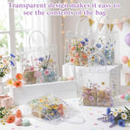 Canchiing 50 Pcs Wildflower Clear Gift Bags with Handles Reusable Spring Flower Treat Bags PVC Gift Wrap Totes for Floral Themed Baby Shower Wedding Birthday Party Favors, 7.9 x 7.9 x 3.1 - Image 6