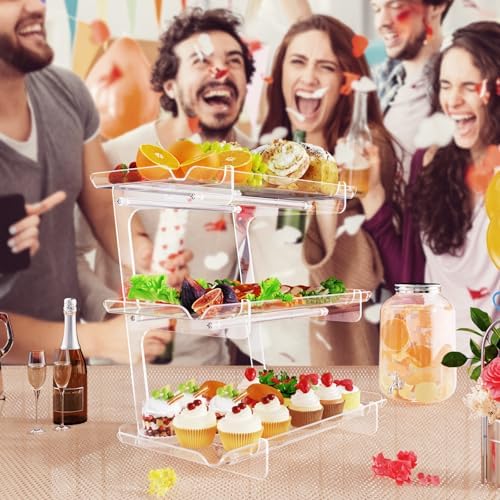 Bakzon 3 Tier Acrylic Serving Tray, 15.3" x 7.1" Dessert Table Display Set Stand for Party, Desserts, Fruits, Cookies – Reusable Collapsible Tiered Platters for Cupcakes, Veggies, and Sweet Treats - Image 3