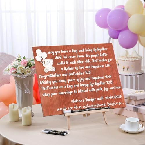 GlikCeil Baby Shower Guest Book Alternatives Baby Keepsake Gender Reveal Welcome Baby Shower Sign Wooden Signature Frame Pregnancy Decor with 4 Pens for Baby Shower Party Decorations (Bear) - Image 6