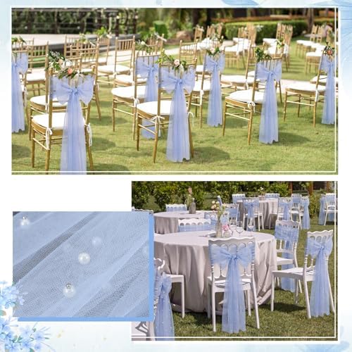 VitalCozy 50 Pack Blue Pearls Vintage Chair Sashes with Bows Wedding Decor - Image 5