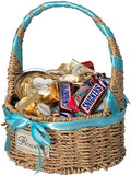 Wickerwise Small Seagrass Wicker Picnic Basket with Handle - Versatile Gift Basket with Blue Ribbon for New Year and Other Occasions, Garden and Home Decor, Natural Wicker Basket and Storage Solution by Wickerwise